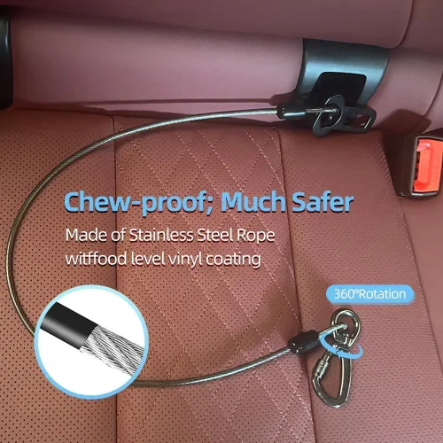 Miniatura 5 de Arnés de cinturón de seguridad de automóvil 3 en 1 para perro, cinturón de seguridad de acero a prueba de mordeduras con hebilla y clip de alta