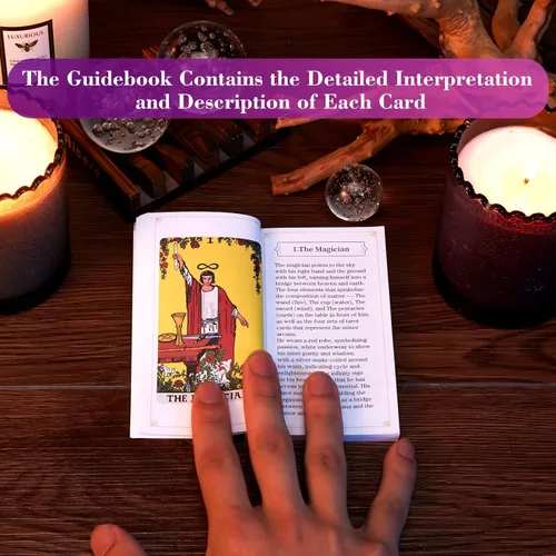 Miniatura 5 de BWTY - Juego de cartas de tarot con libro guía y 7 cartas de chakras. Tarot de aprendizaje para principiantes con significados en ellas, palabras Oro
