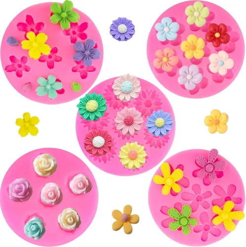 Miniatura 9 de 4 Piezas Moldes de Silicona de Flores Rosa Moldes de Silicona de Margarita Crisantemo Formas de Flores Pequeñas Moldes de Fondant Pastel Chocolate