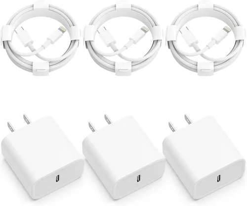 Cargador USB C para iPhone, carga rápida, paquete de 3 unidades de 20 W, tipo C, cargador de pared con cable de carga USB C de 6 pies de largo,