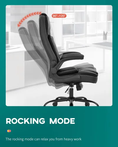 Miniatura 4 de Silla de oficina ergonómica de piel sintética, silla de computadora con soporte lumbar, reposabrazos abatible, silla ejecutiva giratoria con ruedas