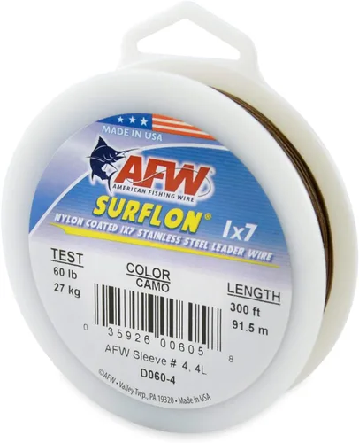 Miniatura 57 de Alambre de pesca americano Surflon recubierto de nailon 1x7 de acero inoxidable, línea líder de pesca para agua salada, prueba de 10 libras - prueba