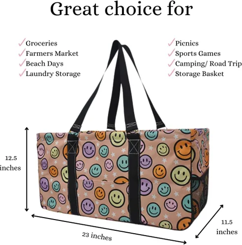 Miniatura 256 de NGIL Bolsa de comestibles reutilizable extra grande plegable de gran tamaño para comestibles, almacenamiento, picnic, playa, Bronco-negro occidental
