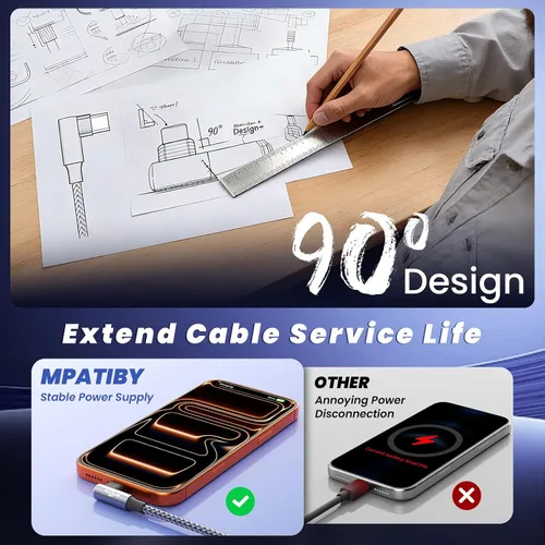 Miniatura 2 de Cable USB A/C a USB C en ángulo recto, cable de carga trenzado tipo C de 90 grados, cable de carga USB C 4 en 2, cable de carga universal