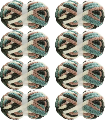 Miniatura 22 de MABOZOO Hilo Grueso Tie Dye para Tejer a Ganchillo Paquete de 8, Hilo de Chenilla Jumbo Esponjoso, Hilo de Felpa Suave Voluminoso, Hilo Gigante