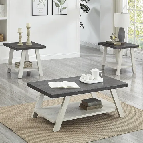 Miniatura 9 de Roundhill Furniture Atenas Juego de mesa de café de 3 piezas de estante de madera contemporánea, negro