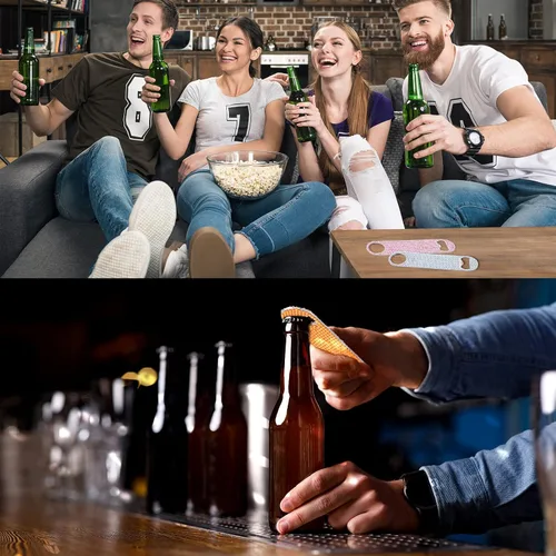 Miniatura 6 de Didaey Abrebotellas plano con purpurina, 4 unidades, acero inoxidable, barra de cerveza, barman clave, amigos, abridor de cerveza con diamantes