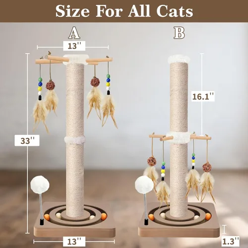 Miniatura 5 de Poste rascador alto para gatos, 33 pulgadas, sisal, juguetes de muebles interactivos para gatos adultos de interior, 2 métodos de montaje, torre