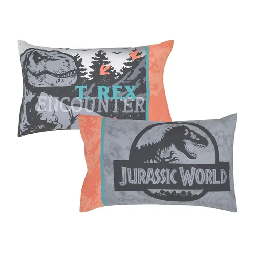 Miniatura 8 de NoJo Universal Jurassic World Into The Wild Grey - Juego de cama infantil de 4 piezas, color gris, blanco, naranja y aguamarina T. Rex - edredón