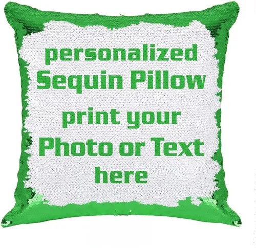 Miniatura 17 de Funda de almohada con lentejuelas para fotos/texto, imagen oculta, regalo personalizado único para amigos, familia, mascotas, lentejuelas negras