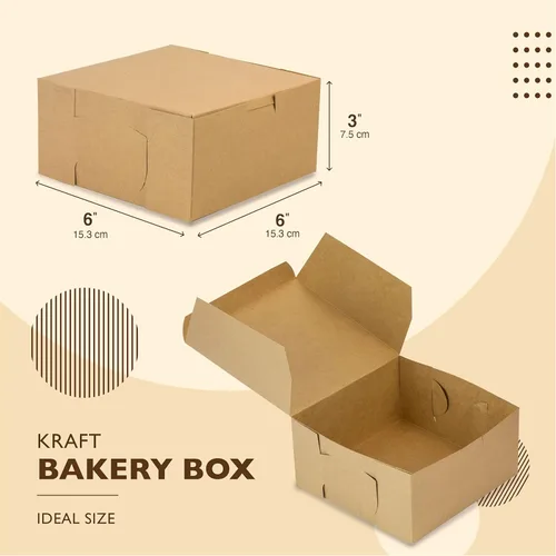 Miniatura 2 de Fit Meal Prep Paquete de 25 cajas de papel kraft para panadería, 6 x 6 x 3 pulgadas, cajas de cartón para dulces, cajas de galletas, cajas de postre