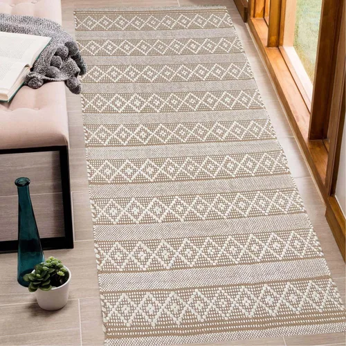 Miniatura 8 de Chardin home Alfombra bohemia beige y blanca de 2 x 3 pies Alfombra de granja tejida a mano Ideal para cocina, entrada, baño, meditación