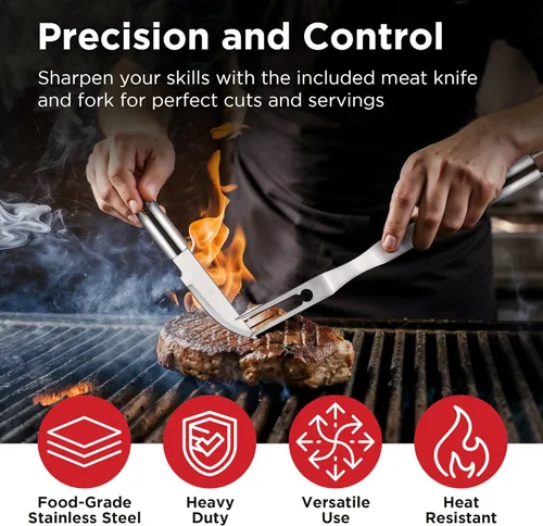 Miniatura 5 de Kaluns - Accesorios para parrilla, regalos para papá para el día del padre, juego de parrilla de acero inoxidable resistente, accesorios