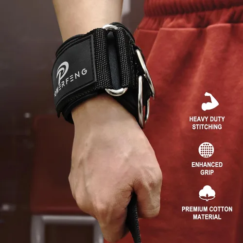 Miniatura 6 de Correas de levantamiento de pesas con anillos en D para cable de gimnasio, soporte de muñeca antideslizante, correas de levantamiento de pesas