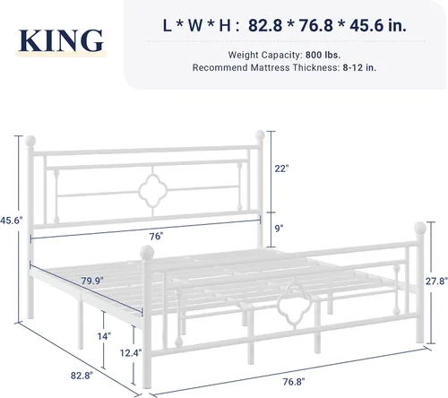 Miniatura 2 de Allewie Base de cama de plataforma de metal tamaño King con cabecero y pie de cama vintage victoriano/base de colchón/almacenamiento debajo
