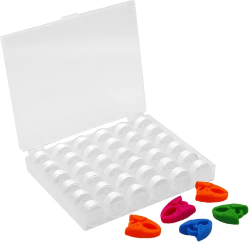 Miniatura 9 de 36 piezas (18 blanco + 18 negro) preenrolladas para hilo de bobina y abrazaderas de bobina, tamaño A clase 15 SA156 compatible con Babylock