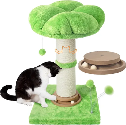 Rascador para gatos Fantasreen de 63.5 cm de altura, rascador para gatos de interior, árbol pequeño para gatos con cama y pelota interactiva para