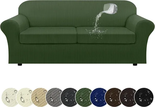 Miniatura 13 de Funda impermeable para silla con brazos, juego de 2 piezas, funda a rayas para 1 sofá separado con cojín en T, fundas de sillón de tela