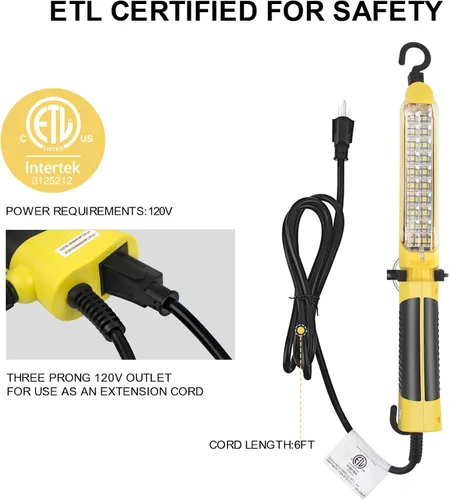 Miniatura 6 de Luz LED de Trabajo con Fuente de Luz LED COB Súper Brillante de 20, Luces de Trabajo Portátiles con Cable con Imán Fuerte, Gancho Giratorio Doble