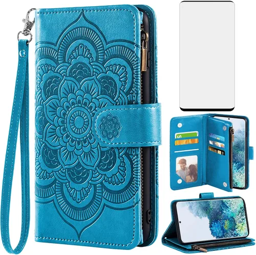 Asuwish Compatible con Samsung Galaxy S20 Glaxay S 20 5G UW 6.2 pulgadas Funda tipo cartera y protector de pantalla de vidrio templado con diseño de