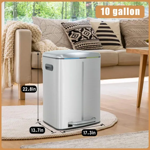 Miniatura 7 de BestOffice Basurero de cocina con tapa para oficina, dormitorio, baño, papelera, a prueba de huellas dactilares, acero inoxidable cepillado, 10