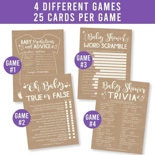 Miniatura 5 de Hadley Designs Juegos de baby shower para 25 invitados – Predicciones de bebé Kraft y tarjetas de consejos para nuevos padres, juego de trivia