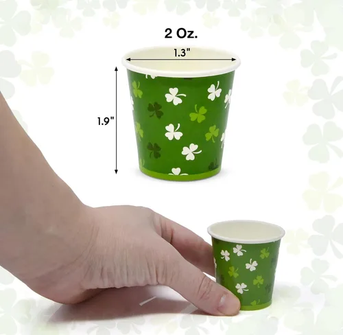 Miniatura 2 de Gift Boutique Paquete de 100 vasos de papel de trébol del día de San Patricio de 2 onzas, mini tazas de trébol verde para fiestas, postres
