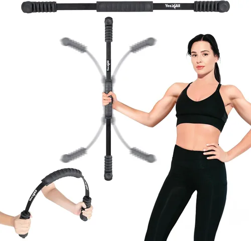 Yes4All Flex Bar, Elastic Fitness Bars with Strong Fiberglass & TPE Material, 2in1 Functional Exercise Bar, 9.5 inch Comfortable Grip, High