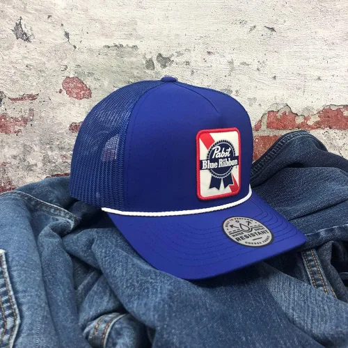 Miniatura 4 de HOOEY Gorra de camionero ajustable con cierre de malla y espalda de malla con licencia oficial de Pabst Blue Ribbon