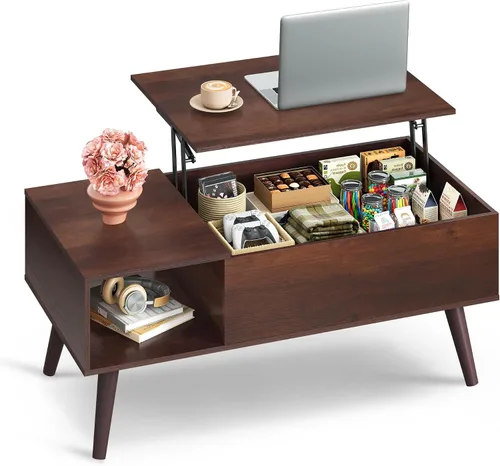 Miniatura 17 de WLIVE Mesa de Centro para Sala de Estar, Mesa de Centro Pequeña con Almacenamiento, Mesa Central de Comedor de Madera Moderna con Tapa Elevable