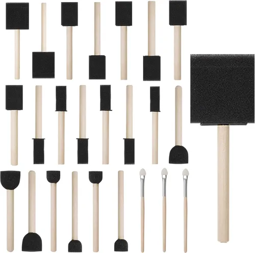conda Juego de 25 pinceles de espuma surtidos de diferentes tamaños, juego de pinceles de pintura con mango de madera
