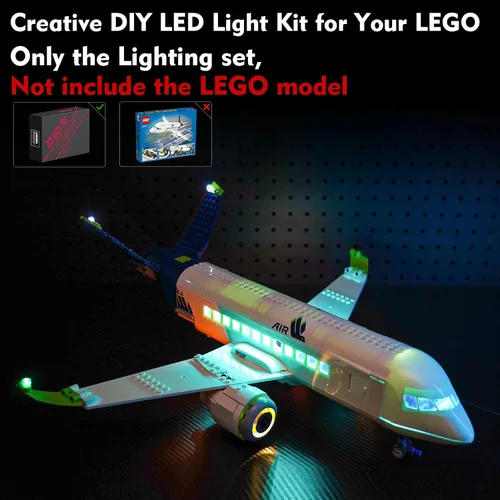Miniatura 2 de LocoLee Kit de luz LED compatible con LEGO Passenger Airplane 60367, accesorios de iluminación creativa de bricolaje compatibles con LEGO 60367