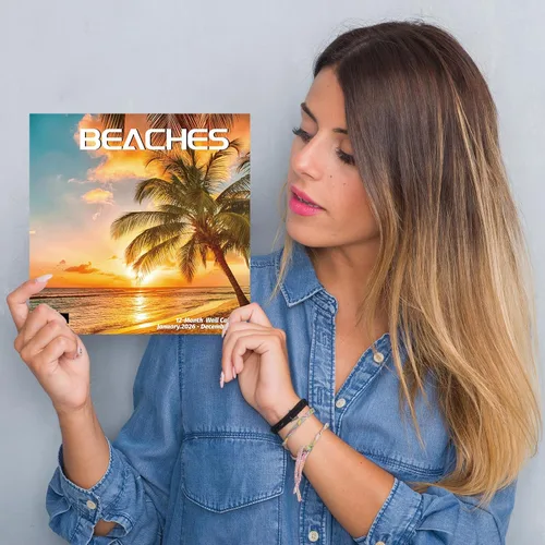 Miniatura 6 de Calendario de pared 2026 BEACHES, calendarios de pared colgantes de 12 meses, calendarios de playa 2026, 12 x 24 pulgadas (abierto), papel grueso