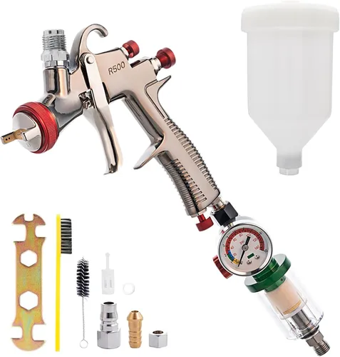 R500 LVLP Pistola pulverizadora de 0.051 in con regulador de presión de aire y separador de aceite-agua, pistola de pintura automotriz para