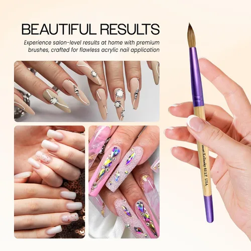 Miniatura 5 de PANA Pure Kolinsky Cepillo de uñas acrílico con mango de madera - forma redonda Púrpura