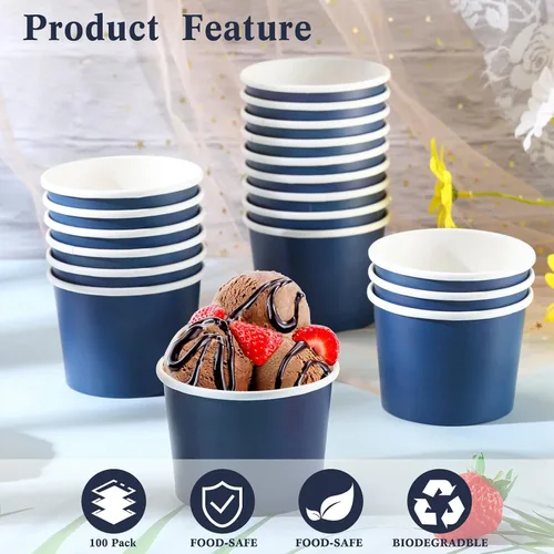 Miniatura 4 de Didaey 100 cuencos de papel desechables para helados, recipientes de postre para yogur y postre, cuencos desechables de yogur para postre