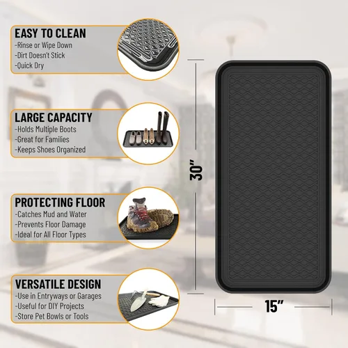 Miniatura 3 de Ottomanson TRY400-30X15 de charola multiuso 1.2 pulgadas multiuso Boot & Shoe, charola de resistente al agua para todos los climas uso exterior