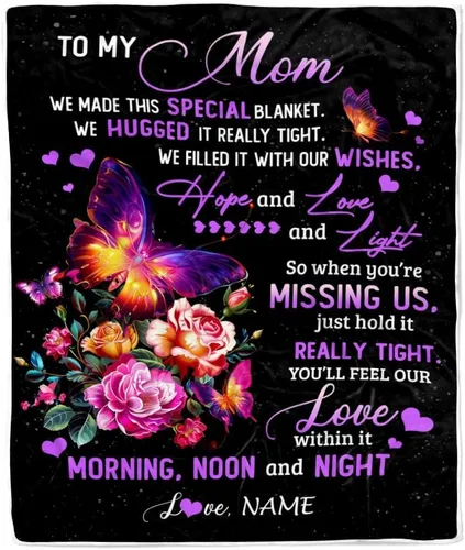 Miniatura 18 de Manta de vellón personalizada con texto en inglés «To My Mom», diseño de girasol de hija e hijo, carta de amor con texto en inglés «You are the