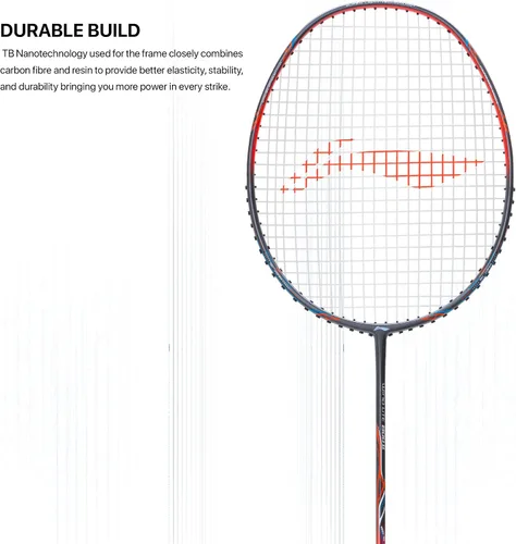 Miniatura 2 de Li-Ning Wind Lite 800 II - Raqueta de bádminton de grafito de carbono con cubierta completa para raqueta (gris oscuro/rojo)