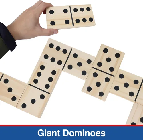 Miniatura 4 de GOTHINK Juego de dominó de madera gigante para adultos y niños, 28 piezas de azulejos de dominó de madera natural jumbo con puntos negros