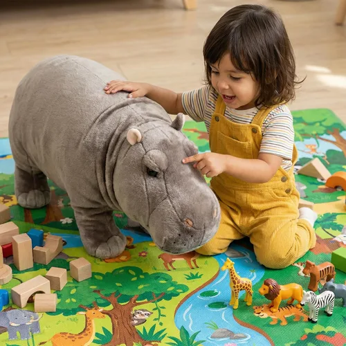 Miniatura 12 de Juguete de peluche realista de hipopótamo, animal de peluche de hipopótamo de 14 pulgadas, animales salvajes suaves, juguetes de peluche únicos