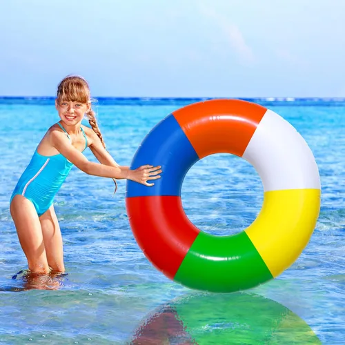 Miniatura 6 de 2 piezas de herramientas inflables de natación de 35 pulgadas, anillos de natación a rayas de arco iris, flotadores de playa, piscina, anillos