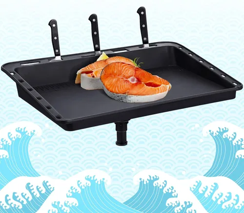 Miniatura 4 de Mesa de corte para bote de Lenwen para mesa de cebo de bote, tabla de limpieza de peces y filete, mesa de corte de cebo montada con soporte