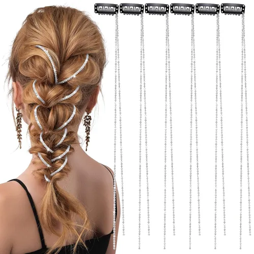 Miniatura 12 de Chunyin 6 Piezas Cadenas de Cabello con Diamantes de Imitación para Mujer Encanto de Perla Accesorios de Joyería para el Cabello con Diamantes