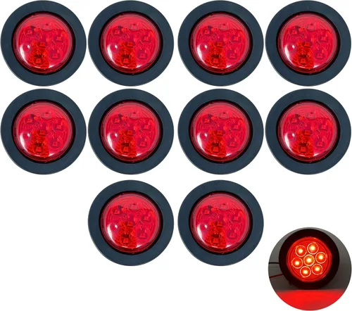 Miniatura 14 de All Star Truck Parts 8 piezas de luz LED redonda de 2 pulgadas para marcador lateral de seguridad [7 LEDs] [ojal de goma] [IP 67] para remolques - 4