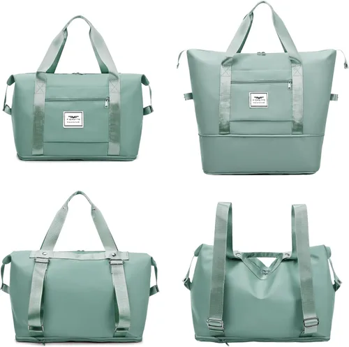 FIORETTO Bolsa de viaje expandible para mujer con doble correa para el hombro, bolsa deportiva para gimnasio con bolsillo húmedo, bolsas de fin de