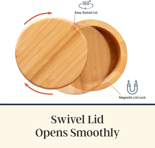 Miniatura 6 de Totally Bamboo Caja triple para sal – Caja de almacenamiento de bambú de 3 niveles para sal y pimienta con tapas giratorias magnéticas, soporte