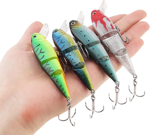 4 señuelos de pesca articulados, cebos de natación realistas multiarticulados, cebos duros, cebo de agua superior, cebo de hundimiento lento,