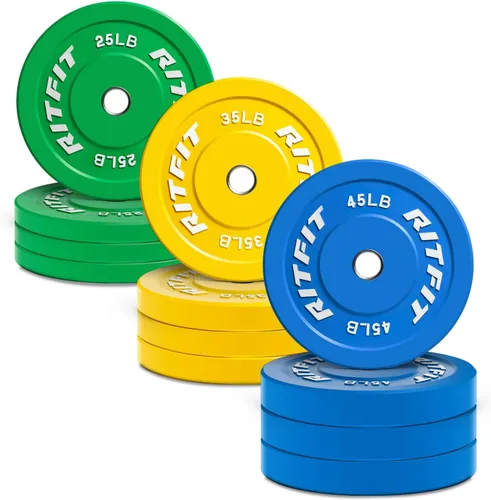Miniatura 14 de RitFit Color Coded Bumper Plate, Olympic Bumper Plate for Barbell, 2-Inch Bumper Weight Plates With Steel Insert, rubber weight plates for Strength