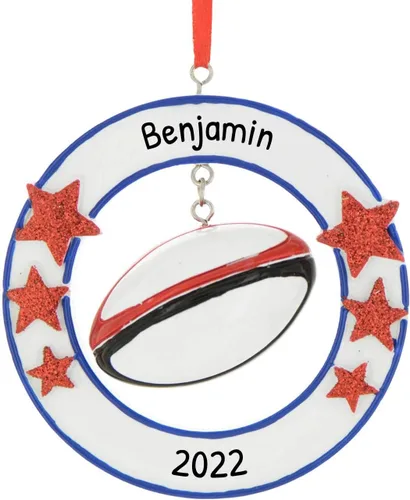 Elves - Adorno de rugby personalizado 2025 – Adornos deportivos de pelota de rugby para árbol de Navidad, deportes, adornos de Navidad